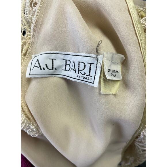 Vintage 1980s Cream Ivory Chiffon Lace Overlay Midi Dress Keyhole Neck Large - Picture 8 of 9